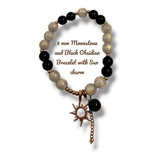 8 mm Moonstone and Black Obsidian bracelet